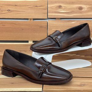 Tory Burch Burnished-Leather Loafers Sigle Buckle Shoe 7M